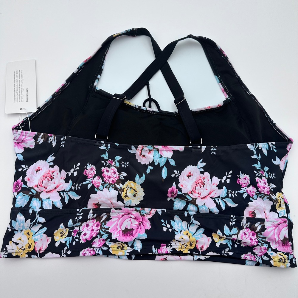 Bloomchic Floral Print Halter Tankini Top Plus Size 22-24 Black Pink Blue Yellow - Picture 11 of 11